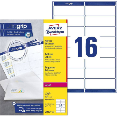 Avery L7162-100 Adresse etiketter små kuverter 16 pr. ark 99.1 x 33.9 100 ark