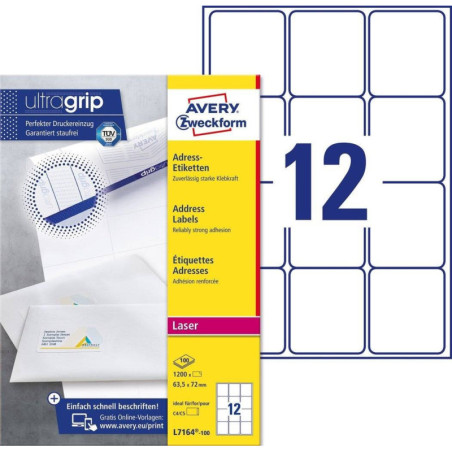 Avery L7164-100 Adresse etiketter store kuverter 12 pr. ark 63.5 x 72 100 ark