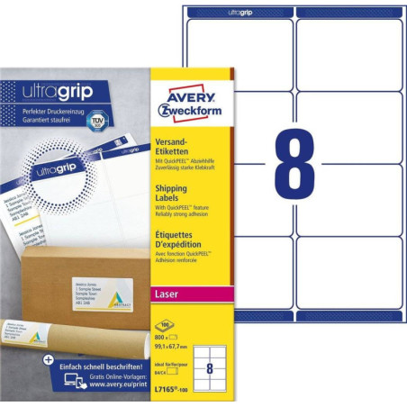 Avery L7165-100 Adresse etiketter store kuverter 8 pr. ark 99.1 x 67.7 100 ark