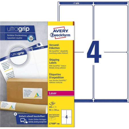 Avery L7169-100 Shipping etiketter til pakker 4 pr. ark 99.1 x 139 100 ark