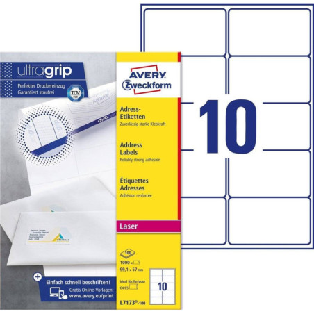 Avery L7173-100 Adresse etiketter store kuverter 10 pr. ark 99.1 x 57 100 ark