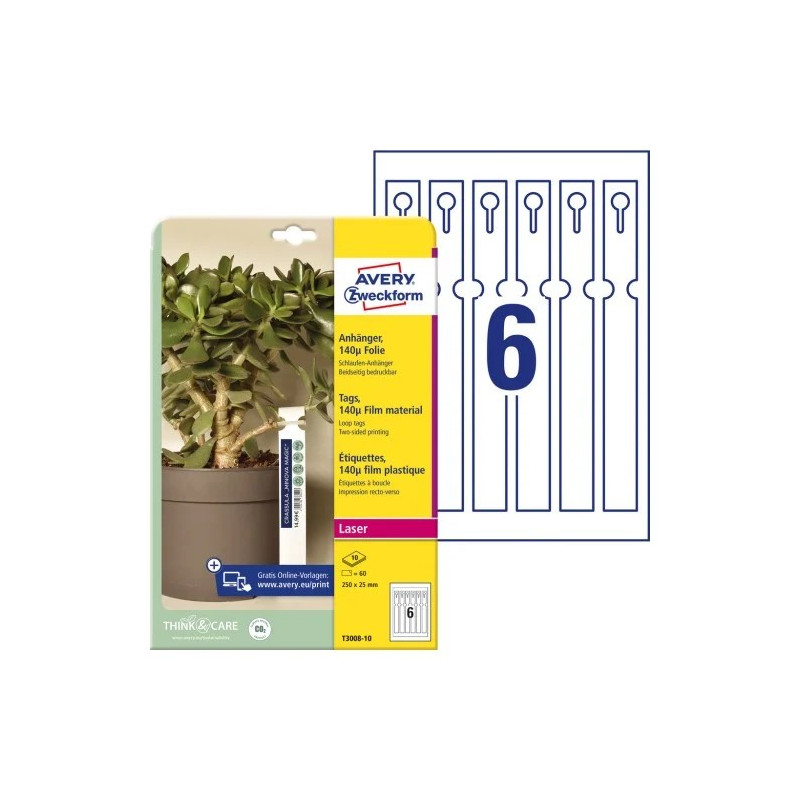Avery T3008-10 Stropmærkater hvide 250x25mm, 10ark Avery T3008-10 Stropmærkater hvide 250x25mm, 10ark