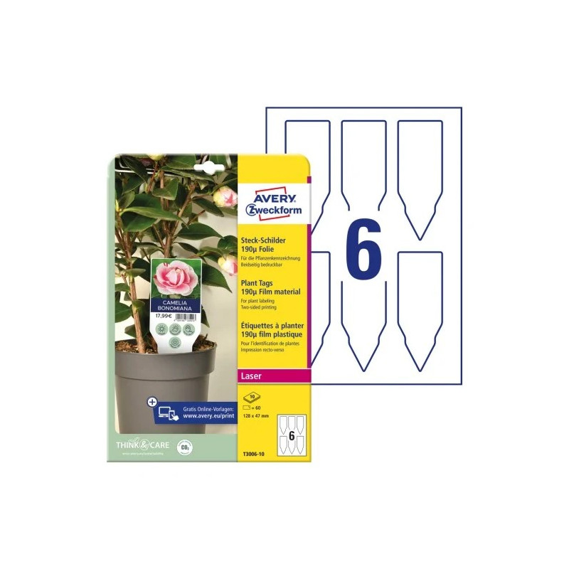 Avery T3006-10 Planteskilte hvide 128x47mm, 10ark Avery T3006-10 Planteskilte hvide 128x47mm, 10ark