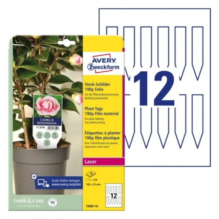 Avery T3005-10 Planteskilte hvide 100x20mm, 10ark