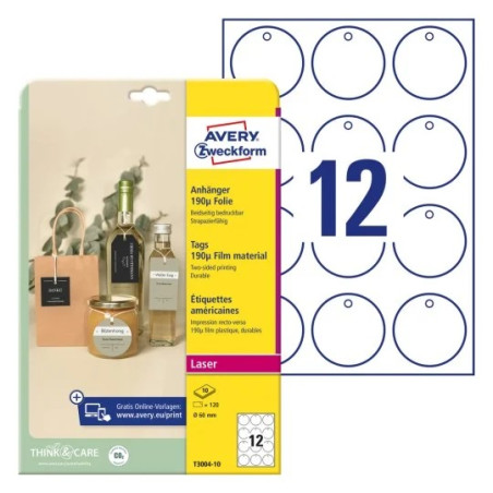 Avery T3004-10 Manillamærker hvide 190g Folie, 10ark