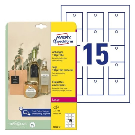 Avery T3003-10 Manillamærker hvide 190g Folie, 10ark