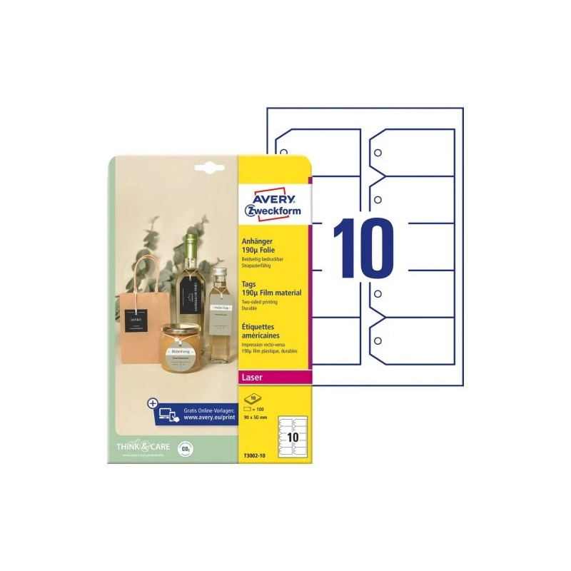 Avery T3002-10 Manillamærker hvide 190g Folie, 10ark Avery T3002-10 Manillamærker hvide 190g Folie, 10ark