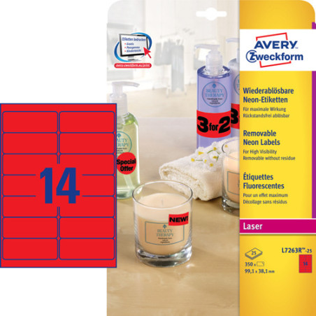 Avery L7263R-25 Square etiketter neon