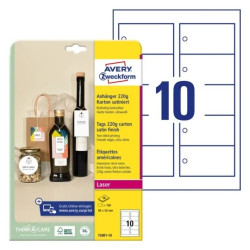 Avery T2001-10 Manillamærker ultrahvid 220g satin finish 90x50mm, 10ark