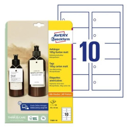 Avery T1001-10 Manillamærker hvid, 185g karton mat 90x50mm, 10ark