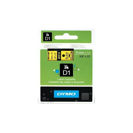 DYMO 40918 D1 Tape 9mm x 7m sort på gul