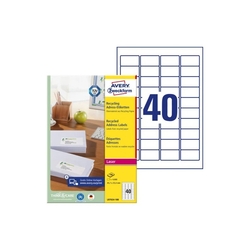 Avery LR7654-100 Etiketter af genbrugspapir med QuickPEEL™ 45,7x25,4mm Avery LR7654-100 Etiketter af genbrugspapir med QuickPEEL™ 45,7x25,4mm