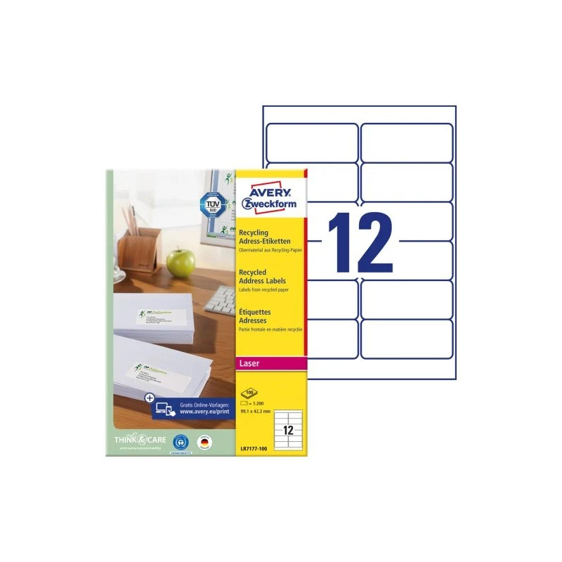 Avery LR7177-100 Etiketter af genbrugspapir med QuickPEEL™ 99,1x42,3mm Avery LR7177-100 Etiketter af genbrugspapir med QuickPEEL™ 99,1x42,3mm