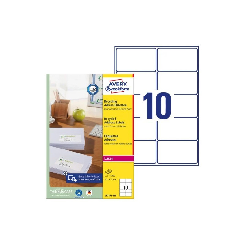 Avery LR7173-100 Etiketter af genbrugspapir med QuickPEEL™ 99,1x57mm 100ark Avery LR7173-100 Etiketter af genbrugspapir med QuickPEEL™ 99,1x57mm 100ark
