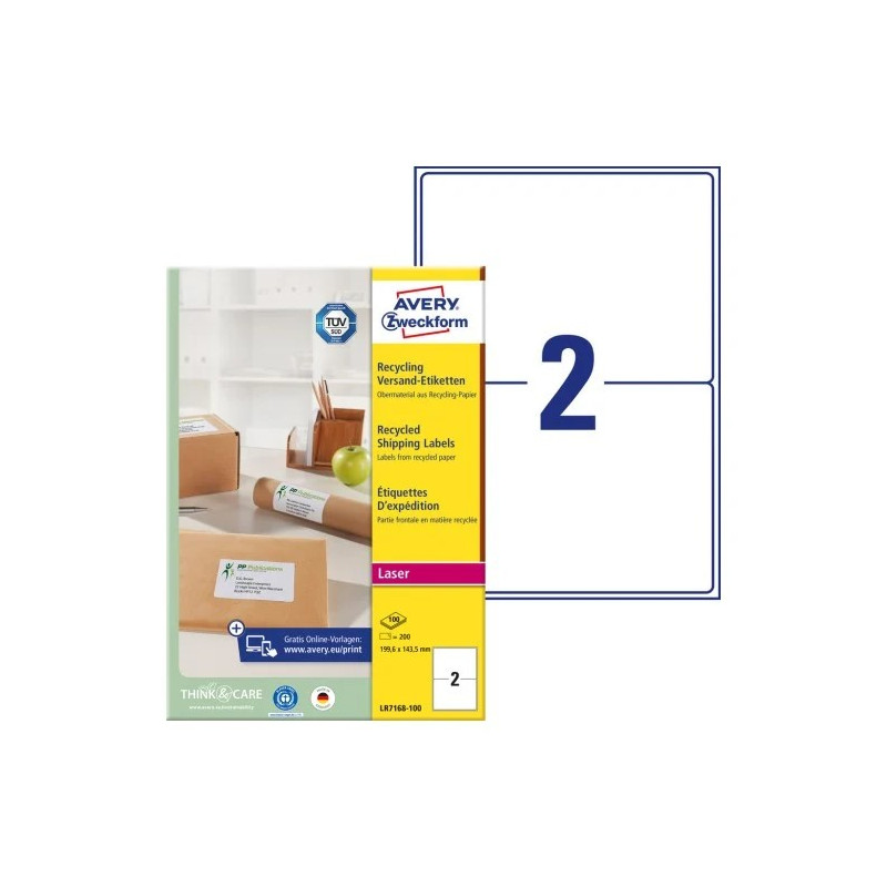 Avery LR7168-100 Etiketter af genbrugspapir med QuickPEEL™ 199,6x143,5mm 100ark Avery LR7168-100 Etiketter af genbrugspapir med QuickPEEL™ 199,6x143,5mm 100ark