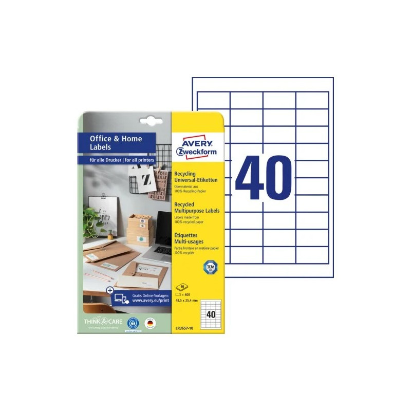 Avery LR3657-10 Universaletiketter af genbrugspapir 48,5x25,4mm 10ark Avery LR3657-10 Universaletiketter af genbrugspapir 48,5x25,4mm 10ark