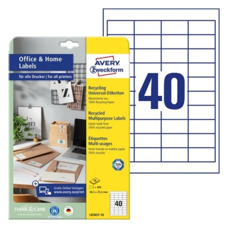 Avery LR3657-10 Universaletiketter af genbrugspapir 48,5x25,4mm 10ark