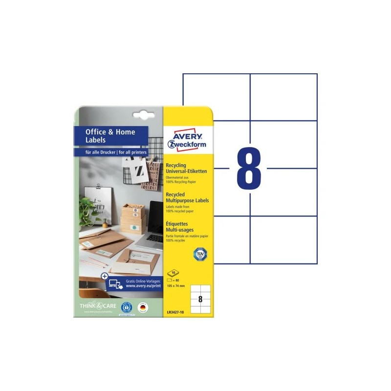 Avery LR3427-10 Universaletiketter af genbrugspapir 105x74mm 10ark Avery LR3427-10 Universaletiketter af genbrugspapir 105x74mm 10ark