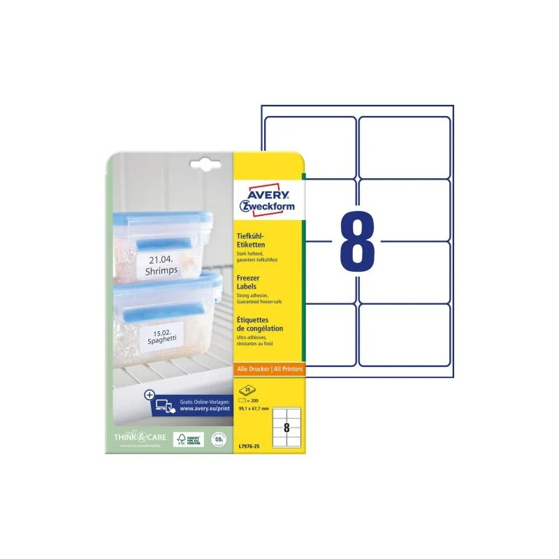 Avery L7976-25 Dybfrostetiketter 99,1x67,7mm 25ark