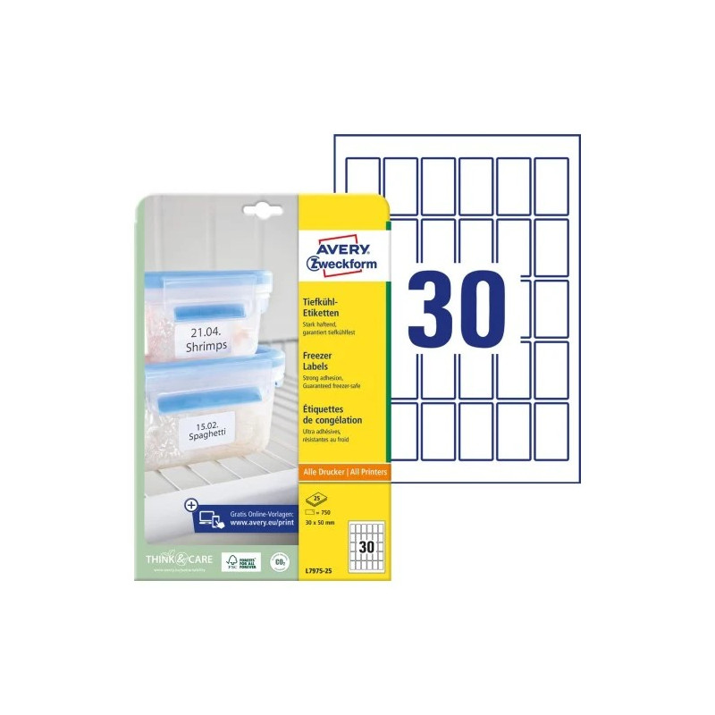 Avery L7975-25 Dybfrostetiketter 30x50mm 25ark