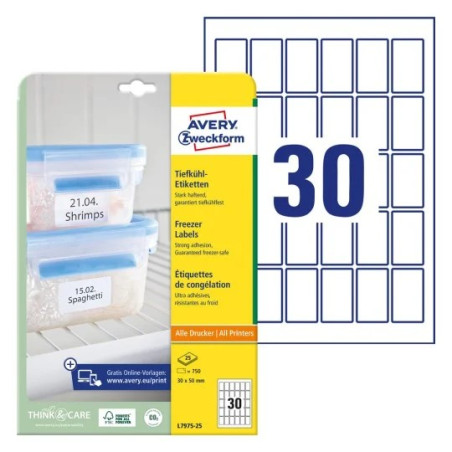 Avery L7975-25 Dybfrostetiketter 30x50mm 25ark