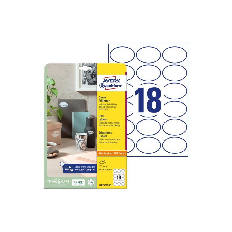 Avery L6024Rev-25 Aftagelige Ovale etiketter