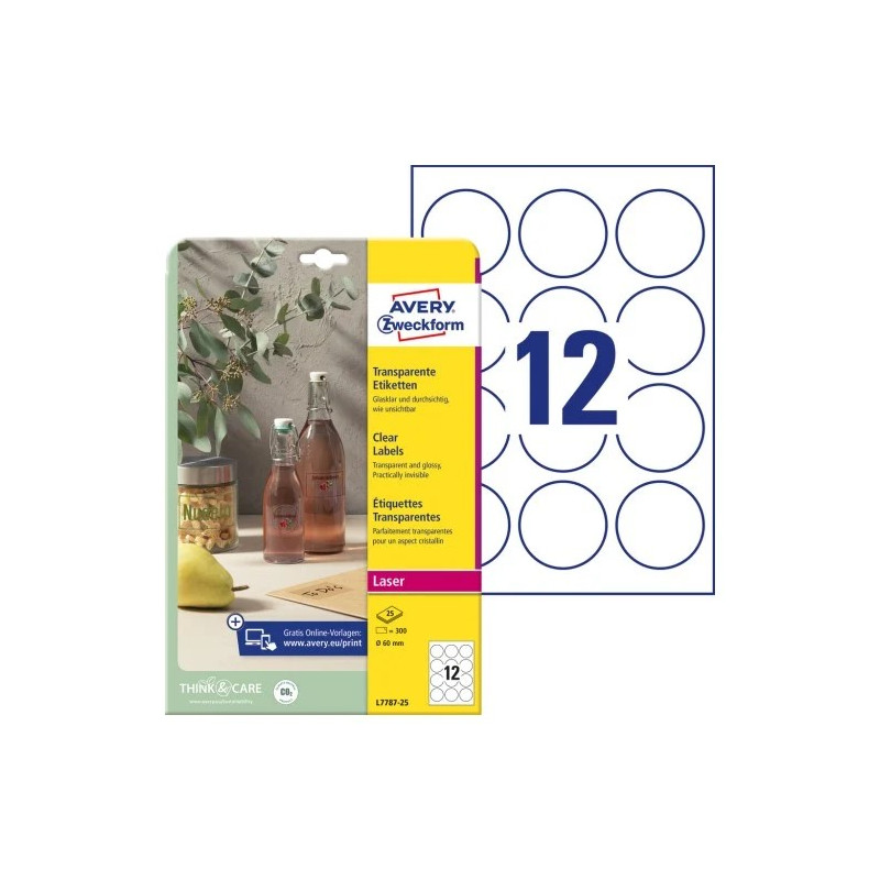 Avery L7787-25 Gennemsigtige runde etiketter Ø60mm 25ark