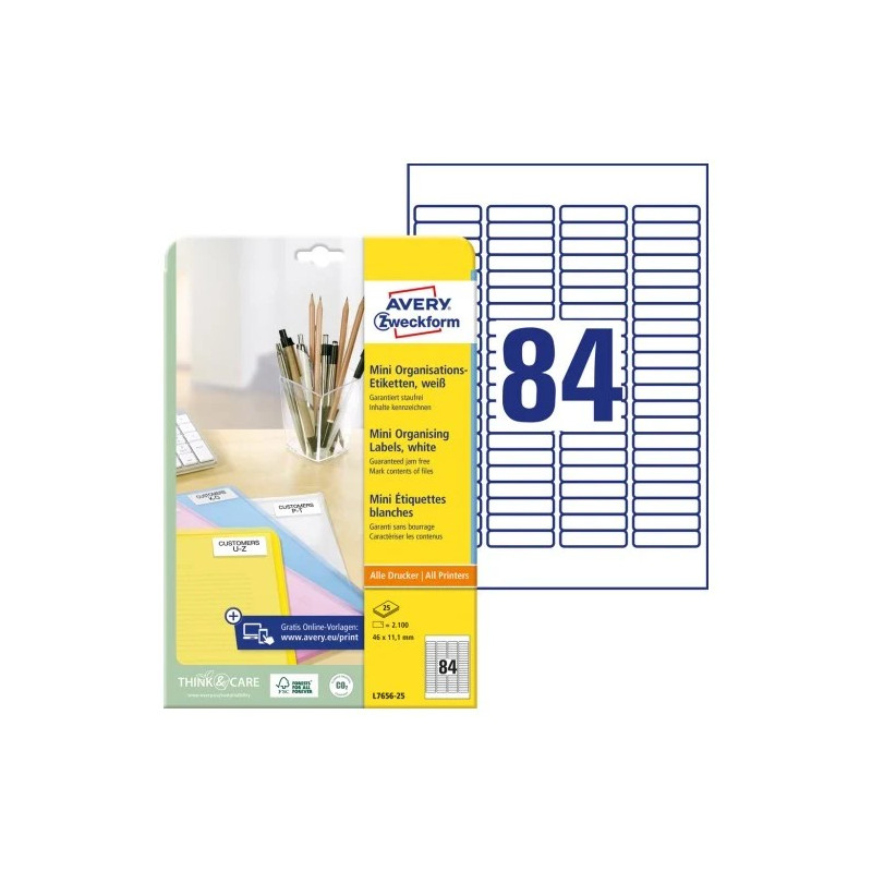 Avery L7656-25 Mini-etiketter hvide 46x11,1mm 25ark Avery L7656-25 Mini-etiketter hvide 46x11,1mm 25ark
