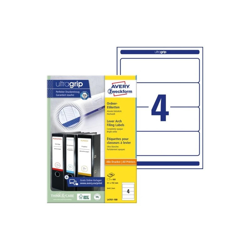 Avery L4761-100 Etiketter til brede ringbind ultragrip 61x192mm 100ark