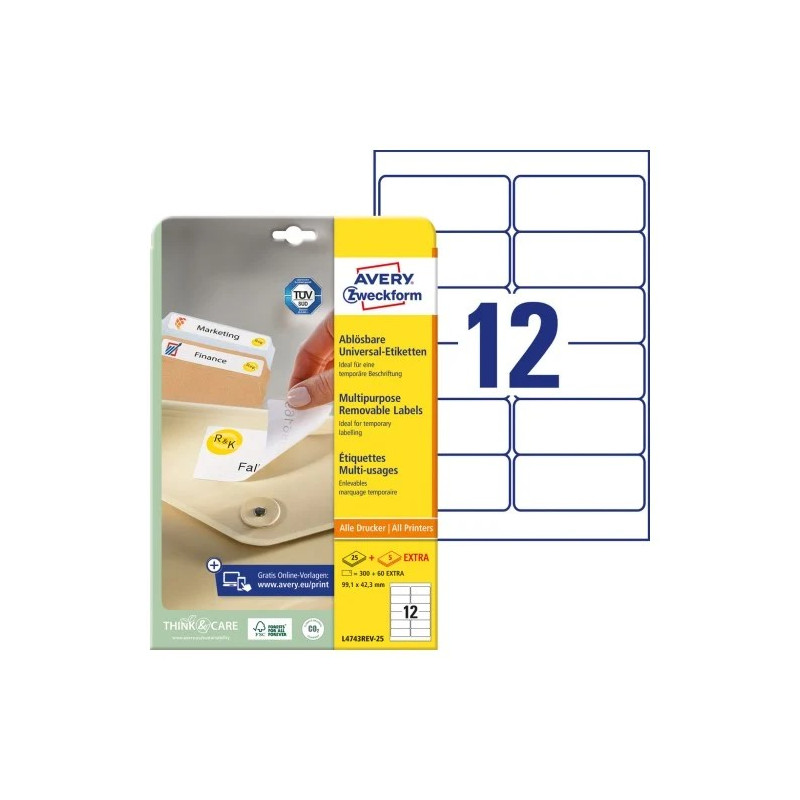 Avery L4743REV-25 Aftagelige universaletiketter 99,1x42,3mm 30ark Avery L4743REV-25 Aftagelige universaletiketter 99,1x42,3mm 30ark