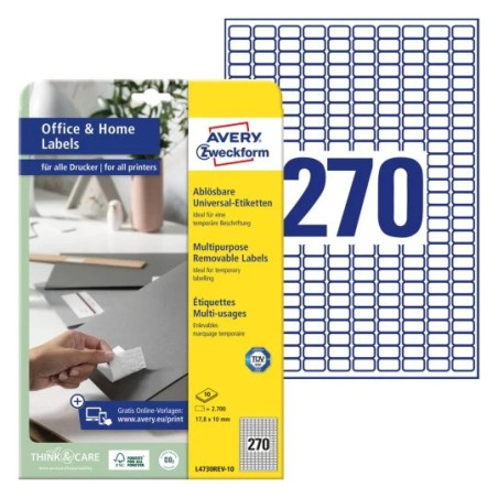 Avery L4730REV-10 Aftagelige universaletiketter 17,8x10mm 10ark