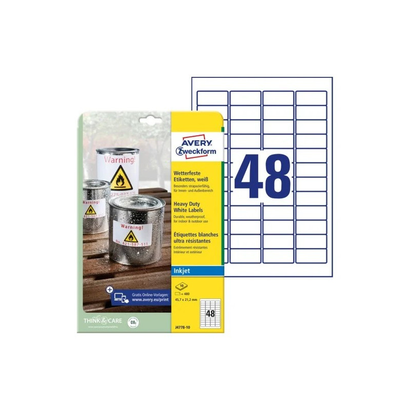 Avery J4778-10 Holdbare etiketter Avery J4778-10 Holdbare etiketter