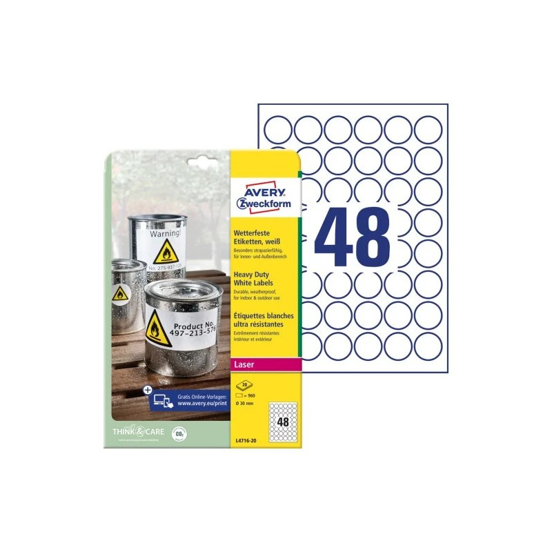 Avery L4716-20 Heavy Duty Etiketter runde Avery L4716-20 Heavy Duty Etiketter runde