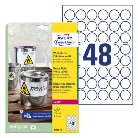Avery L4716-20 Heavy Duty Etiketter runde