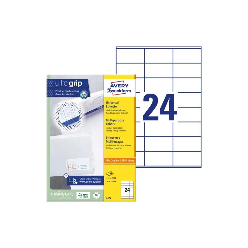 Avery 3475 hvide labels 24 pr. ark