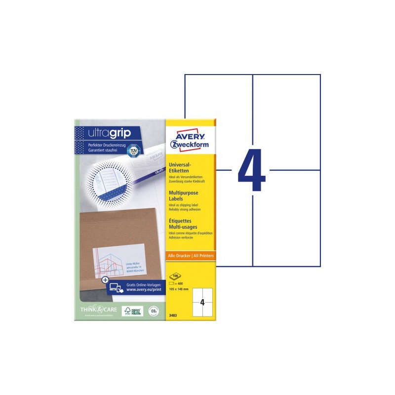 Avery 3483 hvide labels 4 pr. ark Avery 3483 hvide labels 4 pr. ark