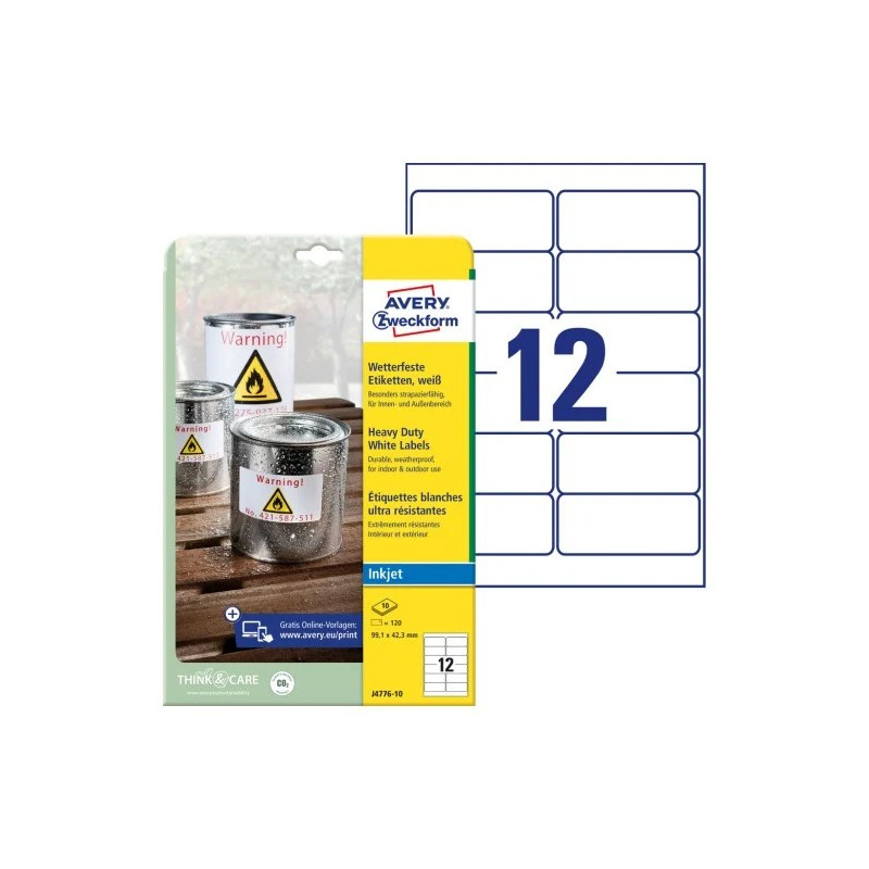 Avery J4776-10 Holdbare etiketter Avery J4776-10 Holdbare etiketter