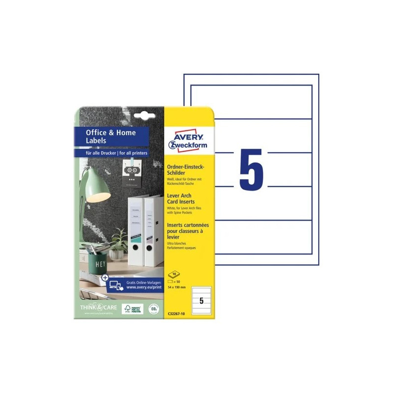 Avery C32267-10 Indstik til Ringbindryg 54x190mm 10ark