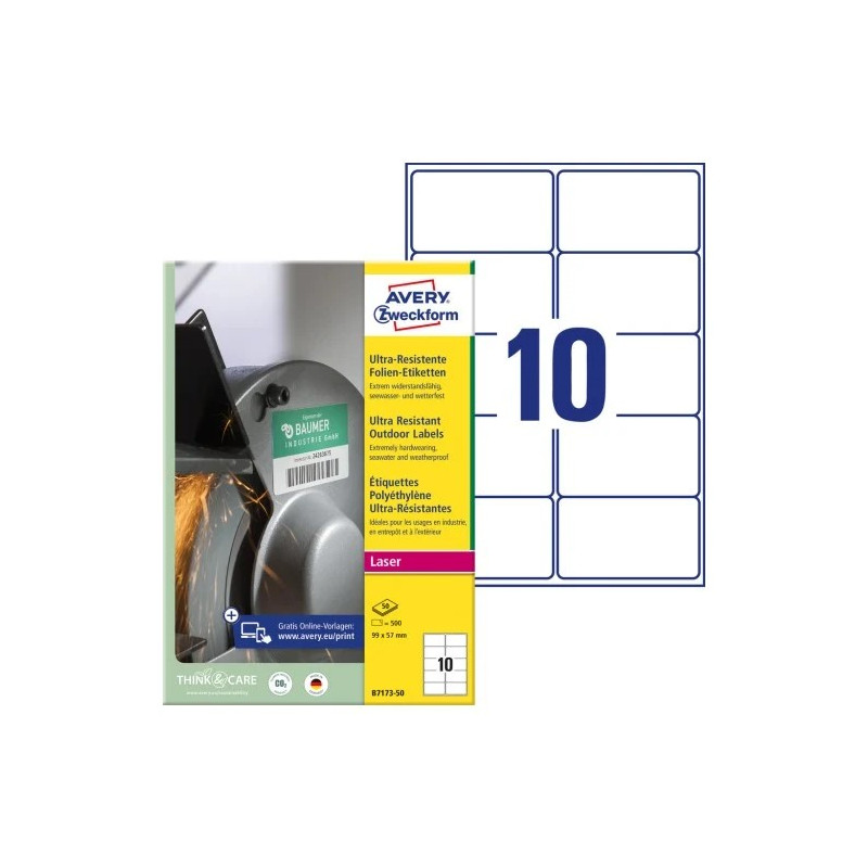 Avery B7173-50 Ekstremt modstandsdygtige og elastiske etiketter 99x57mm 50ark