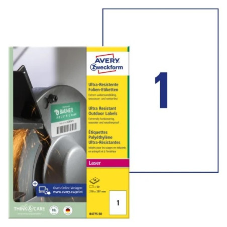 Avery B4775-50 Ekstremt modstandsdygtige og elastiske etiketter 210x297mm 50ark