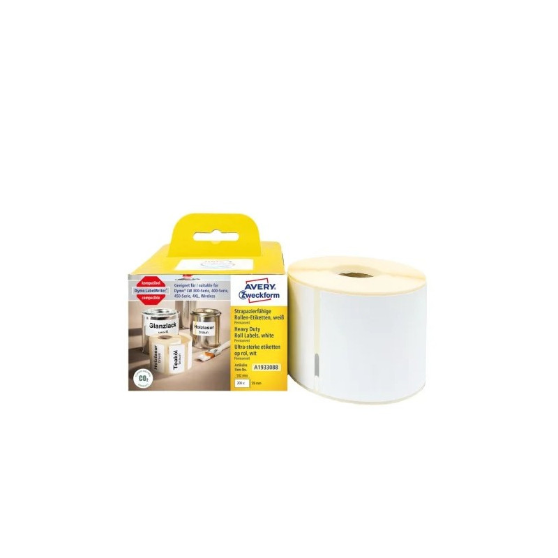 Avery A1933088 Holdbare polyester etiketter til etiketprinter Avery A1933088 Holdbare polyester etiketter til etiketprinter