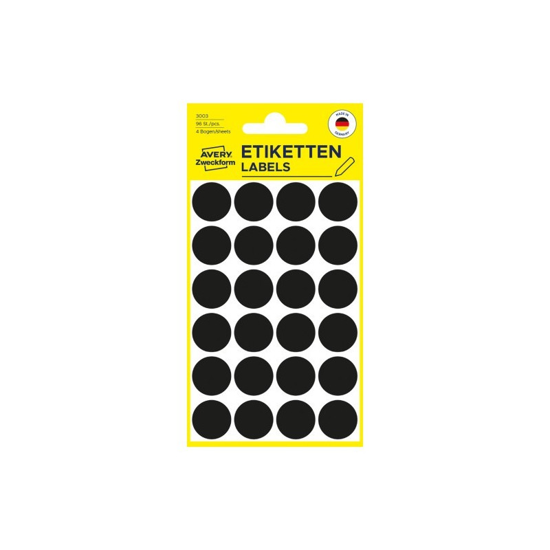 Avery 3003 Labels-Etiketter, sorte runde Ø18mm