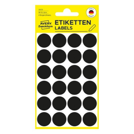 Avery 3003 Labels-Etiketter, sorte runde Ø18mm