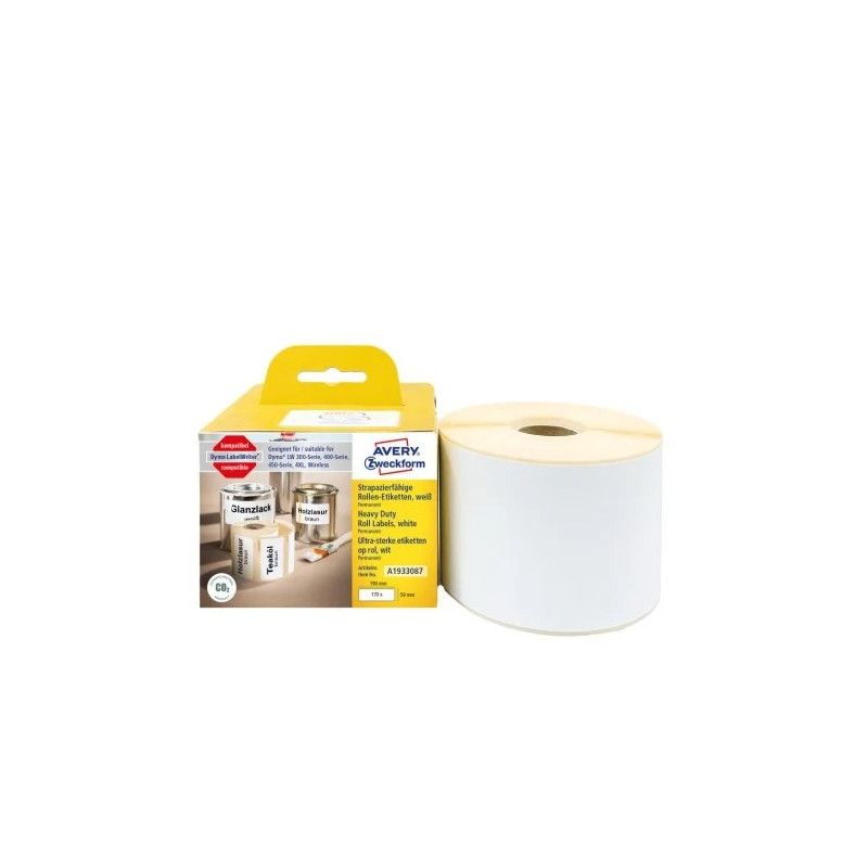 Avery A1933087 Holdbare polyester etiketter til etiketprinter 59x 90mm 170stk