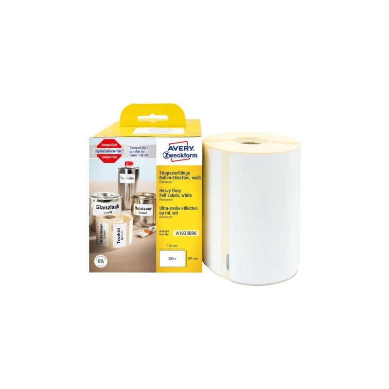 Avery A1933086 Holdbare polyester etiketter til etiketprinter Avery A1933086 Holdbare polyester etiketter til etiketprinter