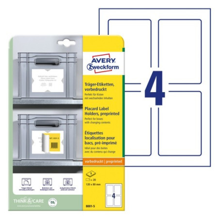 Avery 8001-5 Placard etiketholdere, forprintede 120x80mm 5ark