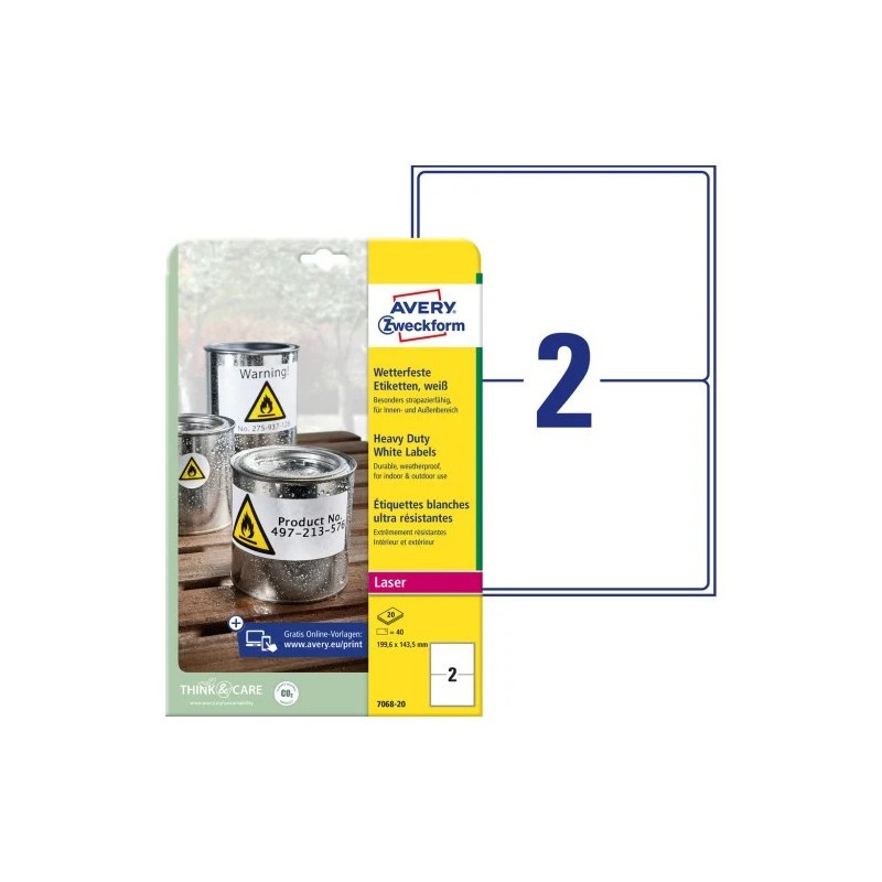 Avery L7068-20 Holdbare etiketter Avery L7068-20 Holdbare etiketter
