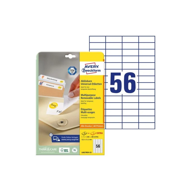 Avery L6027REV-25 Aftagelige etiketter Avery L6027REV-25 Aftagelige etiketter