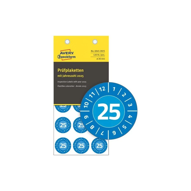 Avery 6945-2025 Inspektionsetiketter 2025 med NoPeel™ Ø20mm 8ark