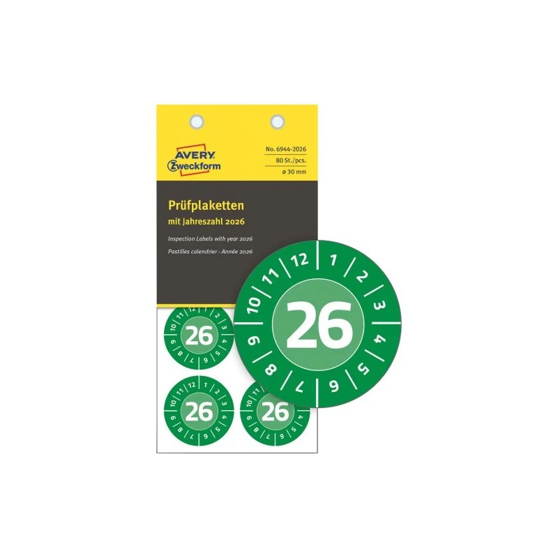 Avery 6944-2026 Inspektionsetiketter 2026 i vinyl Ø30mm 10ark